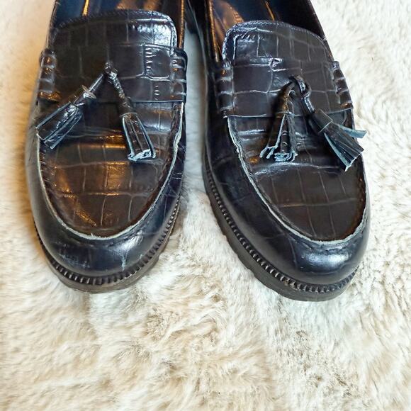 Jenni Kayne Croc Embossed Black Loafers Tassels Made in Italy Size 39 US 9 - Picture 2 of 8